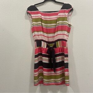 Milly New York Harbor Stripe Silk White Blue Green Pink Dress Bow Sz 6